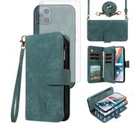 Asuwish Phone Case for OPPO Find X3/X3 Pro 5G Zipper Wallet Detachable Magnetic Cover with Tempered Glass Screen Protector Crossbody Lanyard Strap Card Holder Slot FindX3 3X X3Pro CPH2173 Women Blue