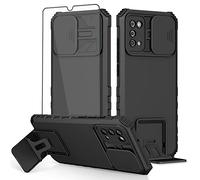 Asuwish Phone Case for Samsung Galaxy A02s with Tempered Glass Screen Protector and Slide Camera Cover Kickstand Stand Slim Protective Mobile Cell Accessories A 02s Ao2s M02s SM-A025V Women Men Black