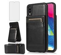 Asuwish Phone Case for Samsung Galaxy A10 / M10 with Tempered Glass Screen Protector Credit Card Holder Wallet Cover Stand Leather Accessories Glaxay A 10 Gaxaly 10A SM A105M 6.2 inch Women Men Black