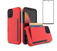 Asuwish Phone Case for Samsung Galaxy A12/M12 with Tempered Glass Screen Protector Cover and Credit Card Holder Stand Slim Hybrid Cell Accessories Glaxay A 12 5G Gaxaly A-12 S12 12A 4G Women Men Red