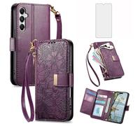 Asuwish Phone Case for Samsung Galaxy A13 4G/5G Wallet Cover with Tempered Glass Screen Protector and Card Holder Slot Stand Zipper Accessories Wrist Strap A04s M13 G5 A 13 LTE 13A Women Men Purple
