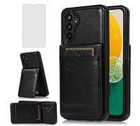 Asuwish Phone Case for Samsung Galaxy A13 4G/5G with Tempered Glass Screen Protector Credit Card Holder Wallet Cover Stand Leather Cell Accessories Gaxaly A13 G5 Galaxies 13A SM A136U Women Men Black