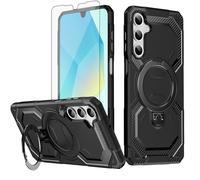 Asuwish Phone Case for Samsung Galaxy A13 5G and Magnetic Ring Holder Kickstand with Tempered Glass Screen Protector Cover Cell A04S M13 G5 A 13 2022 13A A135G A136U Women Men Carbon Fiber Black