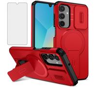 Asuwish Phone Case for Samsung Galaxy A15 5G/4G and Camera Cover Tempered Glass Screen Protector Magnetic Stand Compatible with MagSafe Shockproof Heavy Duty Hybrid A 15 G5 15A Women Men Red