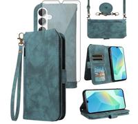 Asuwish Phone Case for Samsung Galaxy A16/A26 5G Wallet Cell Cover with Tempered Glass Screen Protector Crossbody Lanyard Strap Flip Credit Card Holder Slot A 16 26 16A 26A 4G SM-A166U Women Men Blue