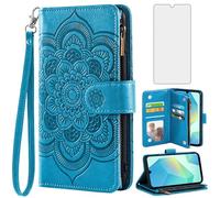 Asuwish Phone Case for Samsung Galaxy A16/A26 5G Wallet Cover with Tempered Glass Screen Protector and Flower PU Leather Flip Card Holder Cell Accessories A 16 26 16A 26A 4G SM-A166U Women Men Blue