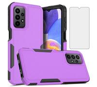 Asuwish Phone Case for Samsung Galaxy A23 5G/4G with Tempered Glass Screen Protector Cover and Hybrid Cell Accessories Slim Thin Soft Rubber TPU Protective Mobile A 23 23A 6.6 inch Women Men Purple