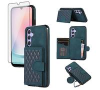 Asuwish Phone Case for Samsung Galaxy A24 5G/4G Wallet Cover with Tempered Glass Screen Protector and Crossbody Strap Lanyard Credit Card Holder Stand Detachable Cell A 24 24A 6.5 Women Girls Green