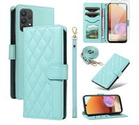 Asuwish Phone Case for Samsung Galaxy A32 4G 6.4 inch Wallet Cover with Tempered Glass Screen Protector and Wrist Strap Lanyard Card Holder Slot Stand Flip A 32 32A S32 SM-A325M/DS Women Men Green
