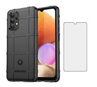 Asuwish Phone Case for Samsung Galaxy A32 4G 6.4 inch with Tempered Glass Screen Protector Cover and Slim Thin Hard Mobile Film Cell Accessories Protective A 32 32A S32 G4 SM-A325M/DS Women Men Black