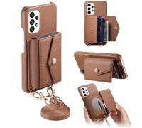 Asuwish Phone Case for Samsung Galaxy A32 5G 2021 6.5 inch Wallet with Screen Protector Cover and Flip Mirror Credit Card Holder Slot Stand Lanyard M32 G5 A 32 32A S32 SM-A326U A326U Women Men Brown