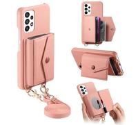 Asuwish Phone Case for Samsung Galaxy A32 5G 2021 6.5 inch Wallet with Screen Protector Cover and Flip Mirror Credit Card Holder Slot Stand Lanyard M32 G5 A 32 32A S32 SM-A326U A326U Women Men Pink