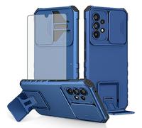 Asuwish Phone Case for Samsung Galaxy A32 5G 2021 6.5 inch with Screen Protector and Slide Camera Cover Kickstand Stand Protective Cell Accessories M32 G5 A 32 32A S32 SM-A326U A326U Women Men Blue