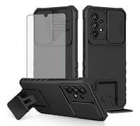 Asuwish Phone Case for Samsung Galaxy A32 5G 2021 6.5 inch with Screen Protector and Slide Camera Cover Kickstand Stand Protective Cell Accessories M32 G5 A 32 32A S32 SM-A326U A326U Women Men Black