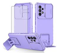 Asuwish Phone Case for Samsung Galaxy A32 5G 2021 6.5 inch with Screen Protector and Slide Camera Cover Kickstand Stand Protective Cell Accessories M32 G5 A 32 32A S32 SM-A326U A326U Women Men purple