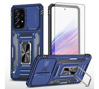 Asuwish Phone Case for Samsung Galaxy A33 5G 2022 with Tempered Glass Screen Protector and Slide Camera Cover Magnetic Ring Holder Kickstand Slim Gaxaly A 33 G5 Galaxies 33A A336U Women Men Navy Blue