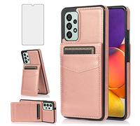 Asuwish Phone Case for Samsung Galaxy A33 5G 2022 with Tempered Glass Screen Protector Credit Card Holder Wallet Cover Stand Leather Accessories Gaxaly A 33 G5 Galaxies 33A SM A336U Women Rose Gold
