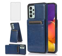 Asuwish Phone Case for Samsung Galaxy A33 5G 2022 with Tempered Glass Screen Protector Credit Card Holder Wallet Cover Stand Leather Accessories Gaxaly A 33 G5 Galaxies 33A SM A336U Women Men Blue