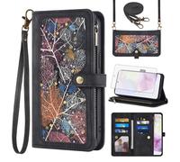 Asuwish Phone Case for Samsung Galaxy A35 5G Wallet Cover With Screen Protector and Crossbody Wrist Strap Leather Flip Pattern Zipper Credit Card Holder Stand Cell SM-A356E A356B A356U Women Men Black