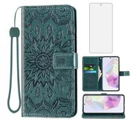 Asuwish Phone Case for Samsung Galaxy A35 5G Wallet with Tempered Glass Screen Protector and Leather Slim Flip Cover Card Holder Stand Cell Accessories A 35 A355G SM-A356E A356B A356U Men Dark Green