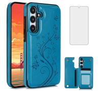 Asuwish Phone Case for Samsung Galaxy A35 5G with Tempered Glass Screen Protector and Card Holder Wallet Cover Stand Flip Leather Cell Accessories Glaxay A 35 35A A355G SM-A356U A356E Women Men Blue