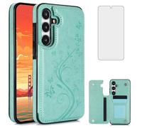 Asuwish Phone Case for Samsung Galaxy A35 5G with Tempered Glass Screen Protector Card Holder Wallet Cover Stand Flip Leather Cell Accessories Glaxay A 35 35A A355G SM-A356U A356E Women Girls Green
