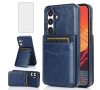 Asuwish Phone Case for Samsung Galaxy A35 5G with Tempered Glass Screen Protector Credit Card Holder Wallet Cover Stand Leather Cell Accessories Glaxay A 35 35A A355G SM-A356U A356E Women Men Blue