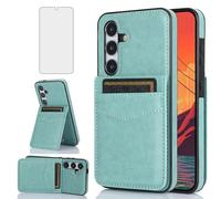 Asuwish Phone Case for Samsung Galaxy A35 5G with Tempered Glass Screen Protector Credit Card Holder Wallet Cover Stand Leather Cell Accessories Glaxay A 35 35A A355G SM-A356U A356E Women Men Green