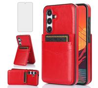 Asuwish Phone Case for Samsung Galaxy A35 5G with Tempered Glass Screen Protector Credit Card Holder Wallet Cover Stand Leather Cell Accessories Glaxay A 35 35A A355G SM-A356U A356E Women Men Red