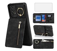 Asuwish Phone Case for Samsung Galaxy A53 5G Wallet Cover with Tempered Glass Screen Protector and Cell Zipper RFID Card Holder Slot Ring Kickstand A 53 G5 53A S53 SM A536U 6.5" 2022 Women Men Black