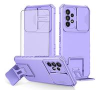 Asuwish Phone Case for Samsung Galaxy A53 5G with Tempered Glass Screen Protector and Slide Camera Cover Kickstand Stand Slim Protective Cell Accessories A 53 G5 53A SM A536U 6.5" 2022 Women purple