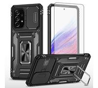 Asuwish Phone Case for Samsung Galaxy A53 5G with Tempered Glass Screen Protector and Slide Camera Cover Magnetic Ring Holder Kickstand Cell Slim A53 G5 53A SM A536U S53 6.5" 2022 Women Men Black