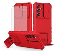Asuwish Phone Case for Samsung Galaxy A54 5G with Tempered Glass Screen Protector and Slide Camera Cover Kickstand Stand Slim Protective Cell Accessories A545G A 54 54A 4G G5 SM A546U Women Men Red