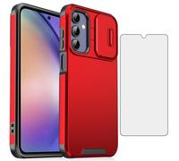 Asuwish Phone Case for Samsung Galaxy A54 5G with Tempered Glass Screen Protector Cover and Slide Camera Hybrid Silicone Slim Protective Cell Accessories A545G A 54 54A 4G G5 SM A546U Women Men Red