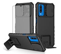 Asuwish Phone Case for Samsung Galaxy A70 with Tempered Glass Screen Protector and Slide Camera Cover Kickstand Stand Slim Protective Mobile Hard Cell Accessories A70S A 70 70A S70 Women Men Black