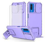 Asuwish Phone Case for Samsung Galaxy A70 with Tempered Glass Screen Protector and Slide Camera Cover Kickstand Stand Slim Protective Mobile Hard Cell Accessories A70S A 70 70A S70 Women Men Purple