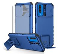 Asuwish Phone Case for Samsung Galaxy A70 with Tempered Glass Screen Protector and Slide Camera Cover Kickstand Stand Slim Protective Mobile Hard Cell Accessories A70S A 70 70A S70 Women Men Blue