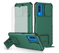Asuwish Phone Case for Samsung Galaxy A70 with Tempered Glass Screen Protector and Slide Camera Cover Kickstand Stand Slim Protective Mobile Hard Cell Accessories A70S A 70 70A S70 Women Men Green