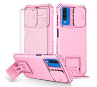 Asuwish Phone Case for Samsung Galaxy A70 with Tempered Glass Screen Protector and Slide Camera Cover Kickstand Stand Slim Protective Mobile Hard Cell Accessories A70S A 70 70A S70 Women Men Pink