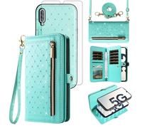 Asuwish Phone Case for Samsung Galaxy A90 5G Zipper Wallet Detachable Magnetic Cell Cover with Screen Protector Crossbody Lanyard Strap Credit Card Holder Slots A90S A 90 90A G5 Women Men Girls Teal