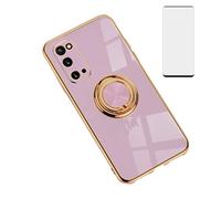 Asuwish Phone Case for Samsung Galaxy S20 5G 6.2 inch and Ring Holder Stand with Tempered Glass Screen Protector Cover Slim Soft Hybrid Silicone Cell Accessories S 20 20S UW S2O G5 4G Women Men Purple