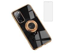 Asuwish Phone Case for Samsung Galaxy S20 FE 5G 6.5 inch and Ring Holder Kickstand with Screen Protector Cover Cell Accessories S 20 EF UW 2022 S20FE5G S20FE 20S S2O Fan Edition 4G G5 Women Men Black