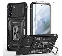 Asuwish Phone Case for Samsung Galaxy S21 FE 5G with Tempered Glass Screen Protector and Slide Camera Cover Magnetic Ring Holder Kickstand S 21 EF S21FE5G UW S21FE 21S G5 6.4 inch Women Men Black
