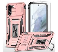 Asuwish Phone Case for Samsung Galaxy S21 Plus S21+ 5G with Tempered Glass Screen Protector and Slide Camera Cover Magnetic Ring Holder Kickstand S21+5G S21plus 21S + S 21 21+ G5 Women Men Rose Gold