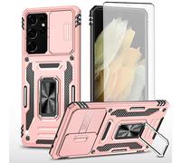 Asuwish Phone Case for Samsung Galaxy S21 Ultra 5G with Tempered Glass Screen Protector and Slide Camera Cover Magnetic Ring Holder Kickstand Cell Slim S21ultra 21S S 21 21ultra G5 Women Men Rose Gold