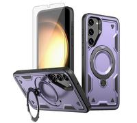 Asuwish Phone Case for Samsung Galaxy S23 5G Cover with Tempered Glass Screen Protector and Kickstand Magnetic Ring Holder Slim Cell Accessories S 23 23S GS23 G5 SM-S911U 6.1 inch Women Men Purple