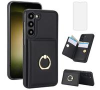 Asuwish Phone Case for Samsung Galaxy S23 5G Cover with Tempered Glass Screen Protector and Ring Kickstand RFID Card Holder Slot Cell Accessories S 23 23S GS23 G5 SM-S911U 6.1 inch Women Men Black
