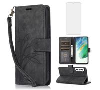 Asuwish Phone Case for Samsung Galaxy S23 5G Wallet Cover with Tempered Glass Screen Protector Wrist Strap Credit Card Holder Flower Stand Slot Cell S 23 23S GS23 G5 SM-S911U 6.1 inch Women Men Black