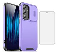 Asuwish Phone Case for Samsung Galaxy S23 FE 5G with Tempered Glass Screen Protector and Slide Camera Cover Slim Soft Silicone Protective Hybrid Cell Accessories S 23 EF S23FE 23S G5 Women Men Purple