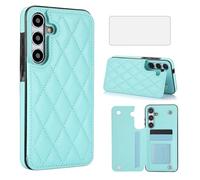 Asuwish Phone Case for Samsung Galaxy S24 5G Wallet Cover with Tempered Glass Screen Protector and Leather RFID Credit Card Holder Stand Slot Rugged Cell Accessories S 24 24S GS24 G5 Women Mint Green